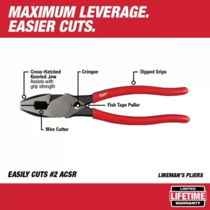 Milwaukee 9 in. High-Leverage Linesman Pliers with Crimper