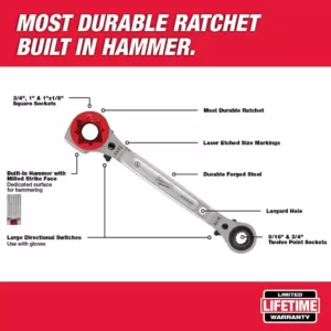 Milwaukee Lineman's 5 in1 Ratcheting Wrench with Milled Strike Face